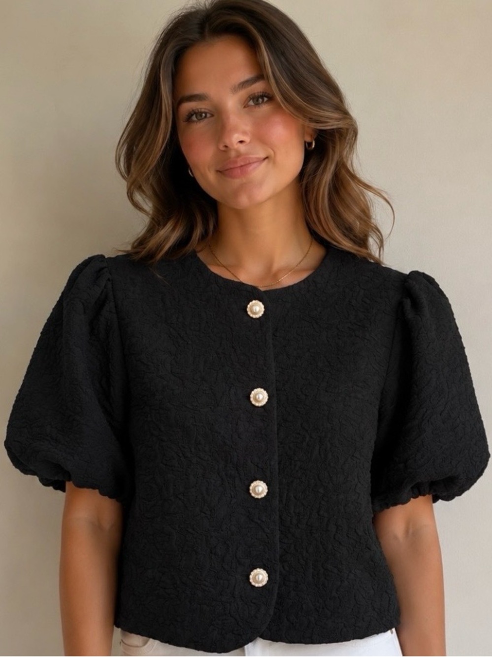 Primark Black Textured Top or Jacket with Decorative Buttons size 6